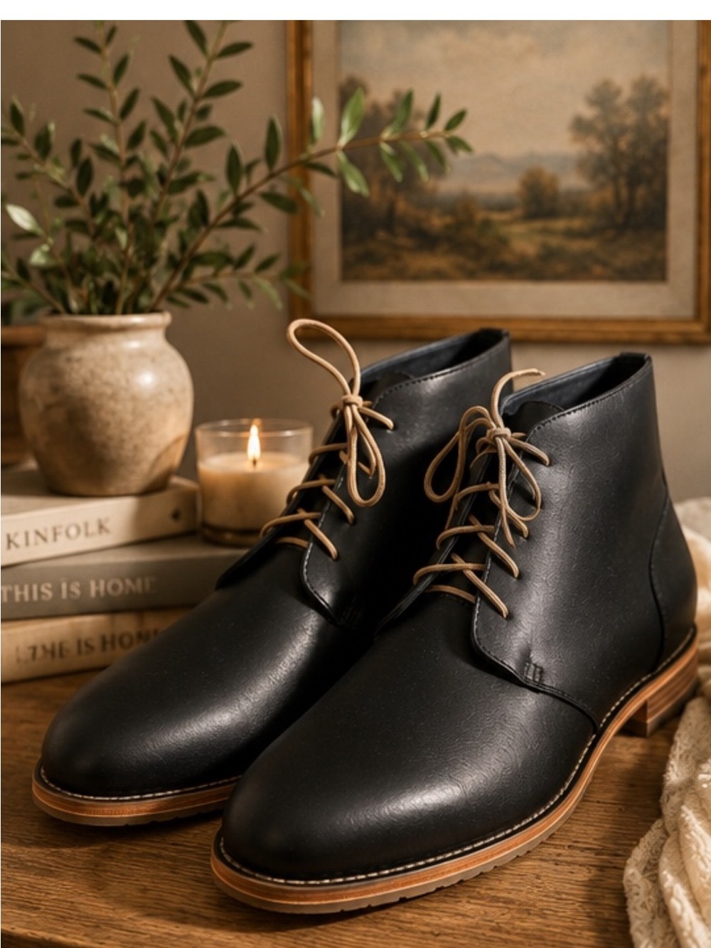 NIB Nisolo Everyday Black Leather Chukka Boots with Tan Laces Business Casual